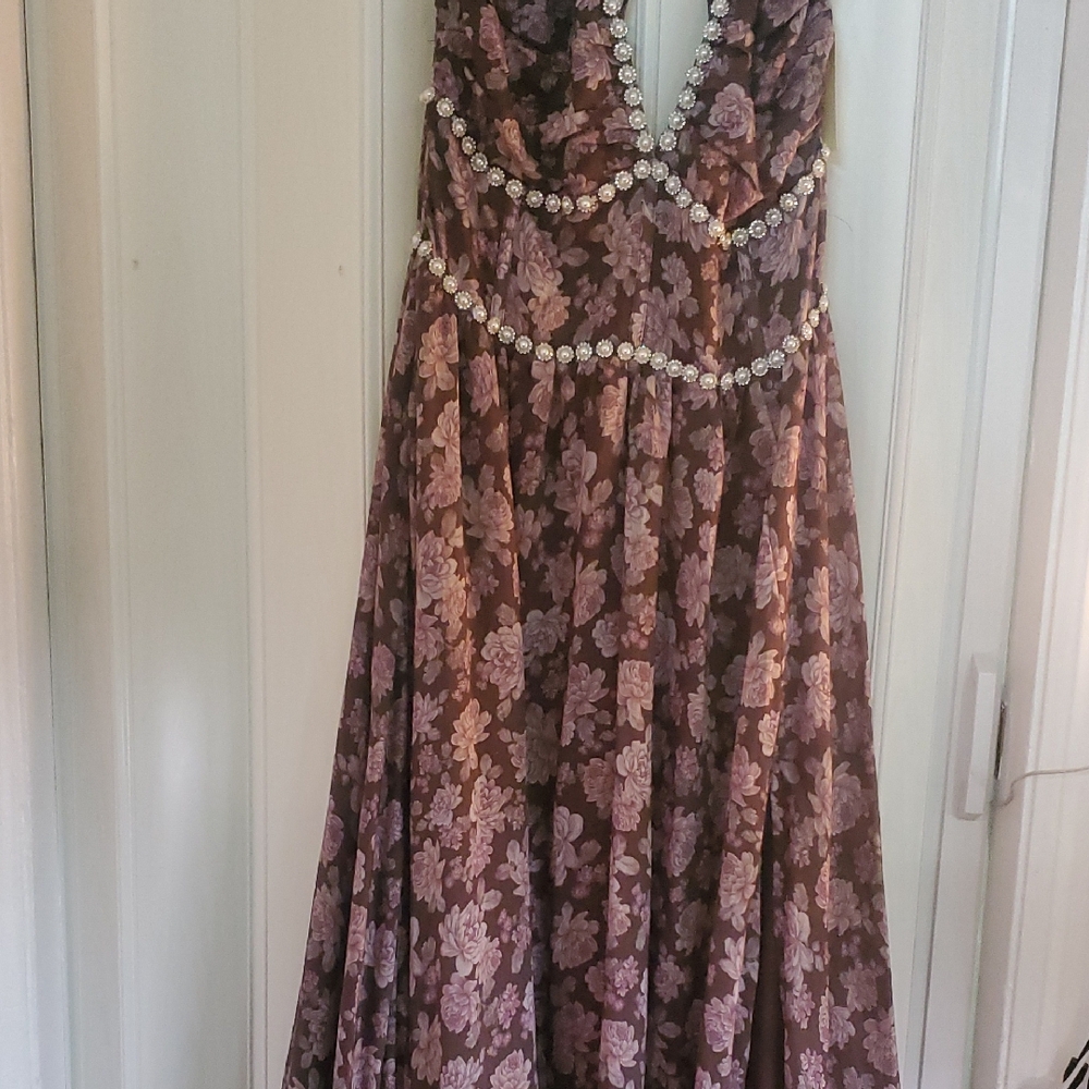 BHLDN Brown and Pink Floral Maxi Dress